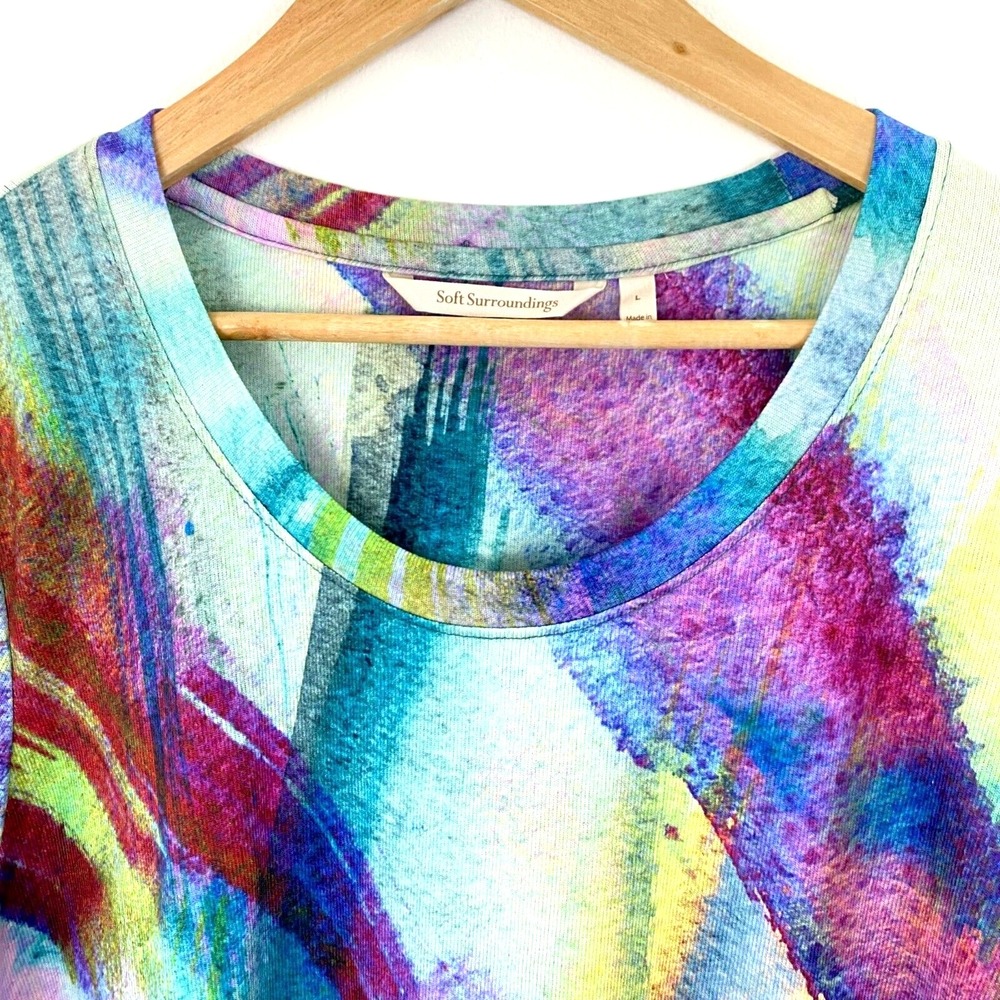 Soft Surroundings Tunic Top Large L Colorful Artsy Spring Purple Abstract Lunch - Picture 6 of 16